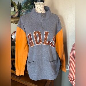 Victoria Secret PINK VOLS LOGO Gray and Orange Sequin Letter Pullover